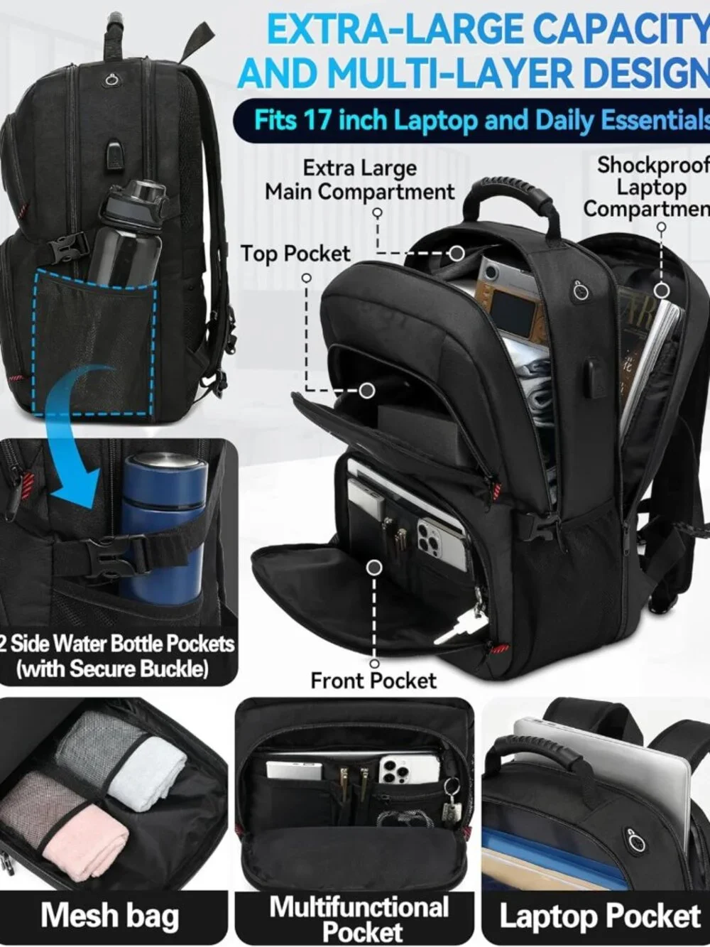 Extra Large Anti-Theft Travel Backpack for 17